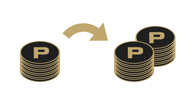 「P」と書かれたコインのイラストでポイントを表現しています